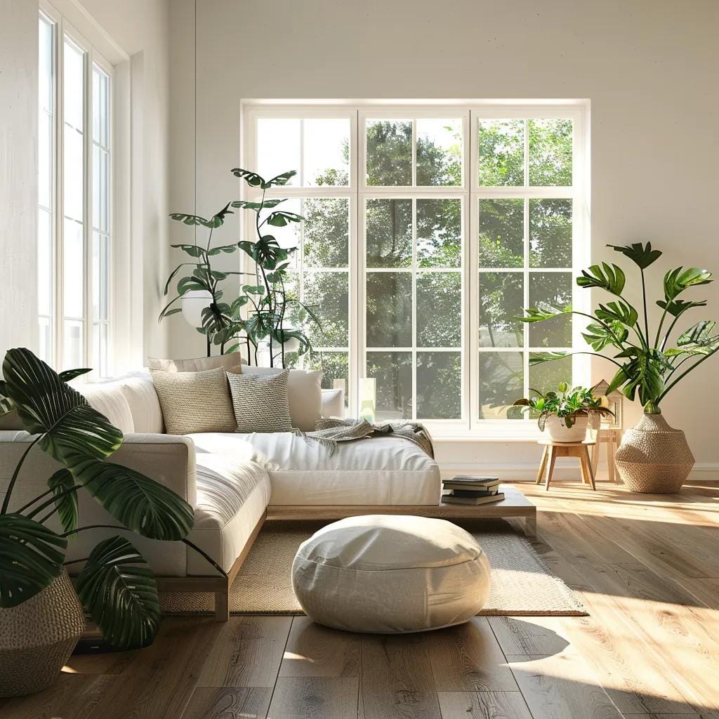 Clean living room with plants, representing a healthier living environment after Move-In/Move-Out Cleaning services
